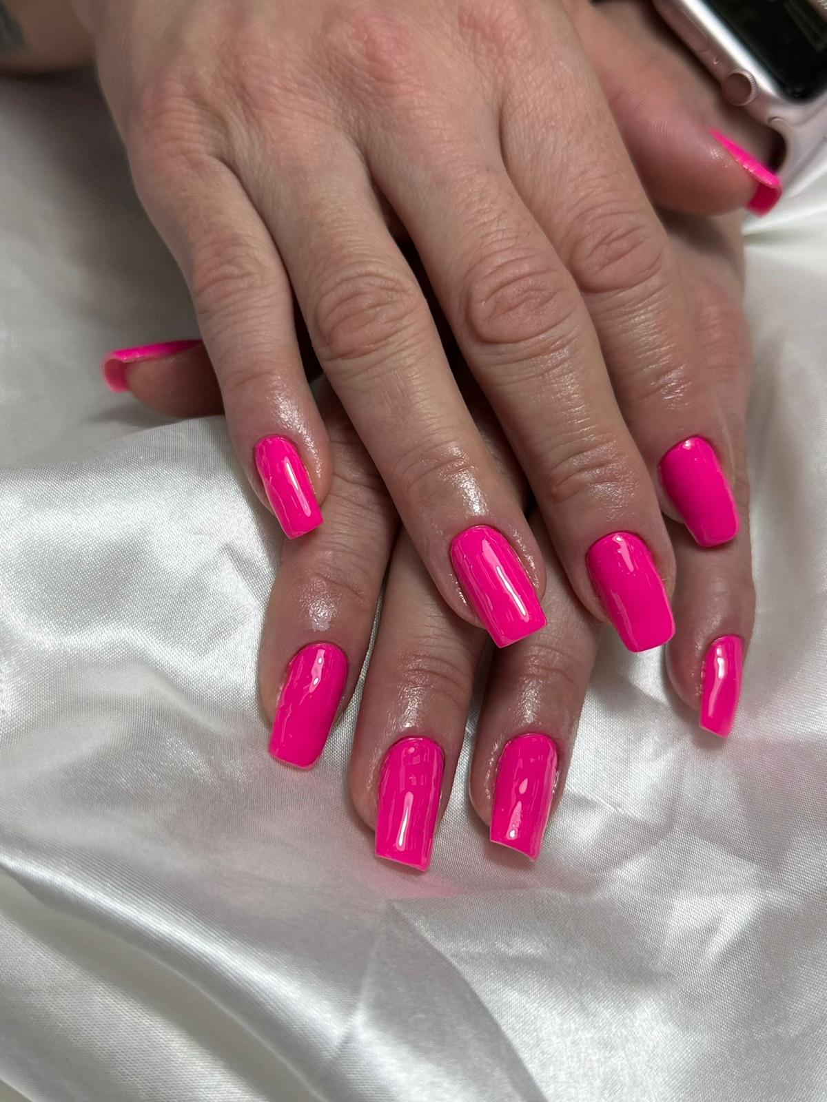 Hot pink square gel manicure